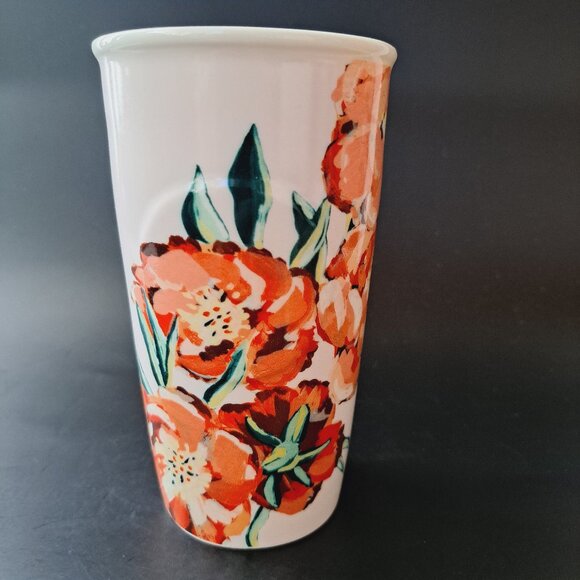 2015 Starbucks Floral Red Flowers Ceramic Travel Cup Tumbler 10oz Dot Collection - Picture 7 of 9